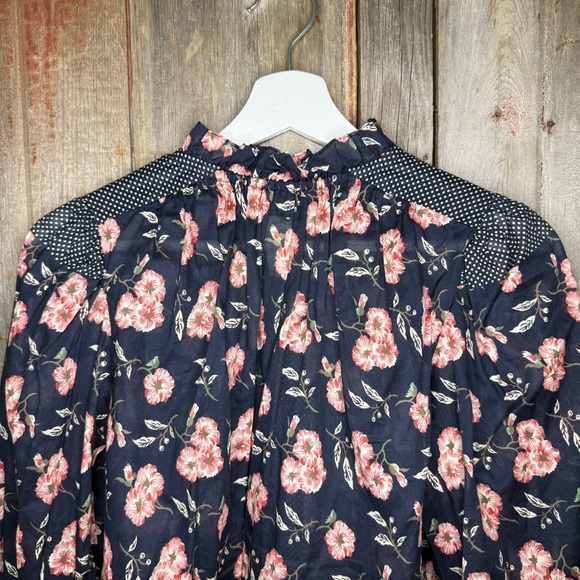 Rebecca Taylor La Vie Adelle Scarf Print Top Navy Floral Sheer Cotton XS - Picture 5 of 12